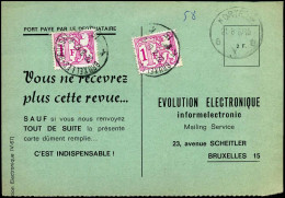 Briefkaart - Strafport / Taxe -  2 X TX66 - "Evolution Electronique, Brussel" - Storia Postale
