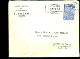 Cover Van Verviers Naar Boston, Massachusetts, U.S.A. - "S.A. Josberg, Verviers" - 1948 Exportación
