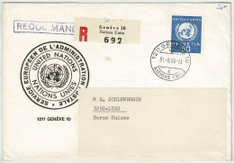 Schweiz 1966, Brief Einschreiben Genève - Lyss, Dienstmarke Nations Unies / UNO - Service