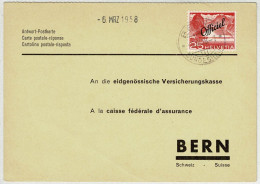 Schweiz 1958, Antwort-Postkarte Bern, Technik Und Landschaft Officiel - Officials