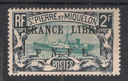 SPM - 1941-42 - N°YT. 243 - France Libre 2f Noir Et Vert-bleu - Neuf * / MH VF - Unused Stamps