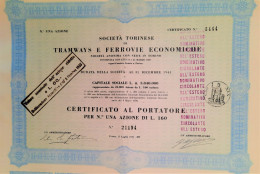 Societa Torinese Di Tramways E Ferrovice Economiche - Certificato Al Portatore (1934) - Chemin De Fer & Tramway