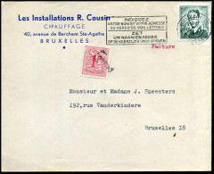 Cover Naar Bruxelles 18 Met 1 Fr Heraldieke Leeuw - 'Les Installations R. Cousin, Chauffage, Bruxelles' - Lettres & Documents