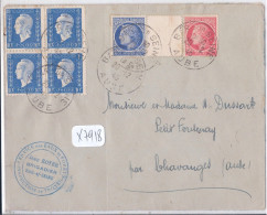 LETTRE DU 20-12-1945- LETTRE AFFRANCHIE A 2 FR- BLOC DE 4 10 C DULAC + 60 C + 1FR MAZELIN- BAR-SUR-SEINE - Guerre De 1939-45