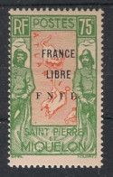 SPM - 1941-42 - N°YT. 286 - France Libre 75c Vert-jaune - Neuf * / MH VF - Ongebruikt