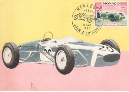 Monaco - Voitures De Course - Lotus-Climax (1960) - Carte Maxi FDC - Prémier Jour D'Emission - Automobilismo