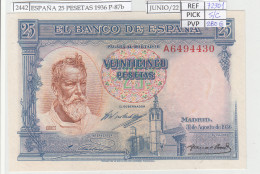 BILLETE ESPAÑA 25 PESETAS 1936 P-87b SIN CIRCULAR - Otros & Sin Clasificación