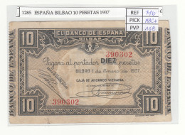 BILLETE ESPAÑA BILBAO 10 PESETAS 1937 P-S562g MBC+ - Andere & Zonder Classificatie