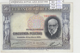 BILLETE ESPAÑA 50 PESETAS COLOR AZUL 1935 P-88a.2 EBC - Autres & Non Classés