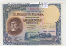 BILLETE ESPAÑA 500 PESETAS 1935 P-89 SIN CIRCULAR - Otros & Sin Clasificación