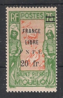 SPM - 1941-42 - N°YT. 290 - France Libre 20f Sur 75c Vert-jaune - Signé CALVES - Neuf * / MH VF - Ungebraucht