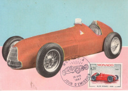 Monaco - Voitures De Course - Alfa Romeo (1950) - Carte Maxi FDC - Prémier Jour D'Emission - Automobile