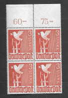 Germany 3M Taube 1947 Mi 961 Block Of 4 MNH With Printing Plate Error. Fehler Plattenfehler - Neufs