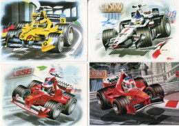 Lot De 4 Cartes Postales - Grand Prix Cars And Drivers - Caricatures By Artiste Tellier - 4 X CPM - Grand Prix / F1