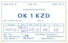 Radio Amateur QSL Post Card Y03CD OK1KZD Czechoslovakia - Radio-amateur