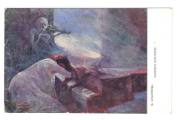 Chopin Nocturne Woman Piano Skeleton Ghost Playing Violin Cieczkiewicz Painting Postcard - Malerei & Gemälde