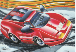 ''BB Initials'' - Automotive Ferrari Caricature By Artiste Tellier - Toile De Tellier -  CPM - PKW