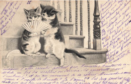 Chats Humanisés * CPA Illustrateur 1901 * Chat Cat Cats Katze * éventail Range Mode - Chats