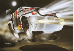 ''Dakar Side Of The Moon'' - Automotive Mitsubishi Rallye Caricature By Artiste Tellier - Toile De Tellier -  CPM - Rally Racing