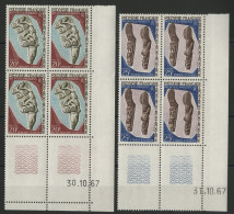 POLYNESIE N° 54 + 56 2 Blocs De Quatre Neufs ** (MNH) Avec Coin Daté 30/10/67 Et 31/10/67 TB - Nuovi