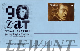 POLAND Postcard 2024.04.11. Cp 2049 _ 90 Years Of The Society. Fryderyk Chopin In Warsaw - Stamped Stationery