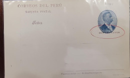 O) PERU, ERROR, PRESIDENT EDUARDO LOPEZ ROMAÑA,  POSTAL STATIONERY DOS CENTAVOS, OVAL CANCELLATION, UNUSED - Peru