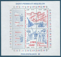 Saint-Pierre Et Miquelon Bloc N°3 Philexfrance 89 - Bicentenaire De La Révolution Neuf** - Blocks & Sheetlets