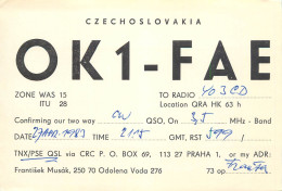 Radio Amateur QSL Post Card Y03CD OK1FAE Prague - Radio Amateur