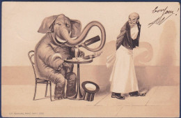 CPA éléphant Surréalisme Montage Position Humaine Circulé - Elefanten