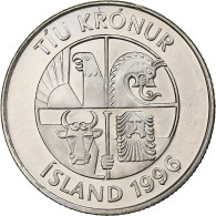 Islande, 10 Kronur, 1996, Nickel Plaqué Acier, SPL, KM:29.1a - Islandia