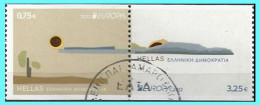 GREECE- GRECE- HELLAS 2012:  Europa 2012 Se-Tenant, Horizontaly Imperforate Compl. Set Used - Usados