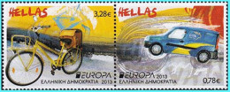 GREECE- GRECE- HELLAS 2013:  Europa 2013 Se-Tenant, Horizontaly Imperforate Compl. Set ΜΝΗ** - Nuovi