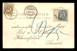 CARTE D'AULT-ONIVAL (SOMME - FRANCE) TAXEE AVEC 1 TIMBRE A 10 CENTIMES - CACHET DE RHEINFELDEN DU 19.08.1904 - Impuesto