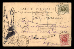 CARTE DE L'ARDECHE, TAXEE 1 TIMBRE 10C, 1 TIMBRE 20C - CACHET DE TOURNAI DU 3.03.1903 ET CACHET RETOUR A L'ENVOYEUR - Lettres & Documents