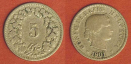 Schweiz - Switzerland 5 Rappen Münze 1901   (569 - Autres & Non Classés
