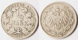 1/2 Mark Kaiserreich EMPIRE 1906 A Silber Jäger 16    (r849 - 1/2 Mark