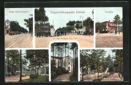 AK Zeithain, Truppenübungsplatz, Lagereingang, Torwache, König-Georg-Strasse, Kasino-Garten  - Zeithain