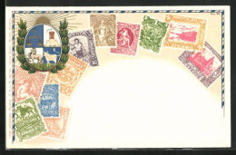 Präge-AK Uruguay, Briefmarken Und Wappen  - Briefmarken (Abbildungen)