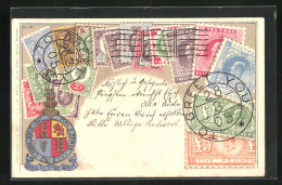 Präge-Künstler-AK England, Briefmarken Und Wappen  - Briefmarken (Abbildungen)