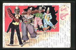 Lithographie Verkleidete Menschen Mit Grosser Zigarre, Fasching  - Carnevale