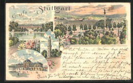 Lithographie Stuttgart, Neues Schloss, Solitude, Schloss M. Anlage  - Stuttgart