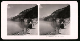 Stereo-Fotografie NPG, Berlin, Ansicht Unterseen, Dame Steht Am Ufer Und Blickt Auf Den See  - Stereoscopic