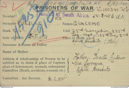 Bo63 Franchigia Militare Prigioniero Di Guerra In Sudafrica X Apice Benevento - Franchigia