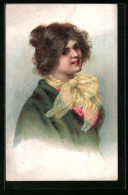 AK Junge Frau Mit Hochgestecktem Haar Und Halstuch  - Fashion