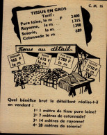 FICHE 13,5/10,5 CM..tissus En Gros..quel Benefice Brut Le Detaillant Realise-t-il En Vendant.   MATHEMATIQUE..DOS VIERGE - Sonstige & Ohne Zuordnung