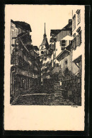 Künstler-AK Zug, Strasse Altstadt-Obergasse Mit Treppe  - Autres & Non Classés