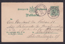 Ravensburg Königreich Württemberg Antwort Ganzsache Stuttgart 31.01.1895 - Enteros Postales