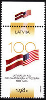 LATVIA 2022-17 Diplomatic Relations With The USA. Flags / Flag Margin, MNH - Stamps