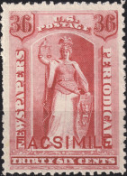ÉTATS-UNIS / USA - 1875/85 Issue  German Reproduction ("FACSIMILE") Of Sc.type N5 36c Carmine Rose - No Gum - Newspaper & Periodical