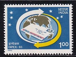 India MNH 1993, INPEX 93, Philatelic Exhibition, Speed Post Letter, Globe, Post, Philately,  Map - Unused Stamps